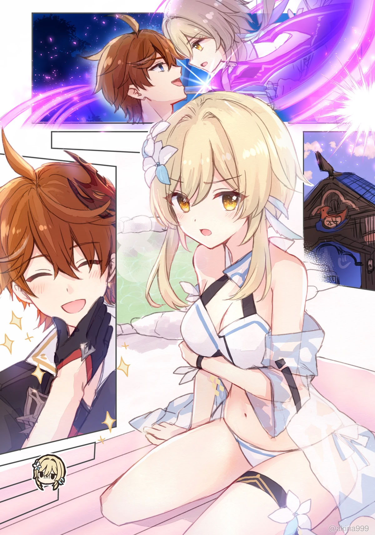 [日本漫画] [秋月リア] 蛍ちゃん(水着)がタルタリヤとイチャイチャ流され罰ゲーム温泉お風呂えっちバトルしてくれるラブコメ漫画（原神） 单本,单女,全彩,单男#[22P]-12