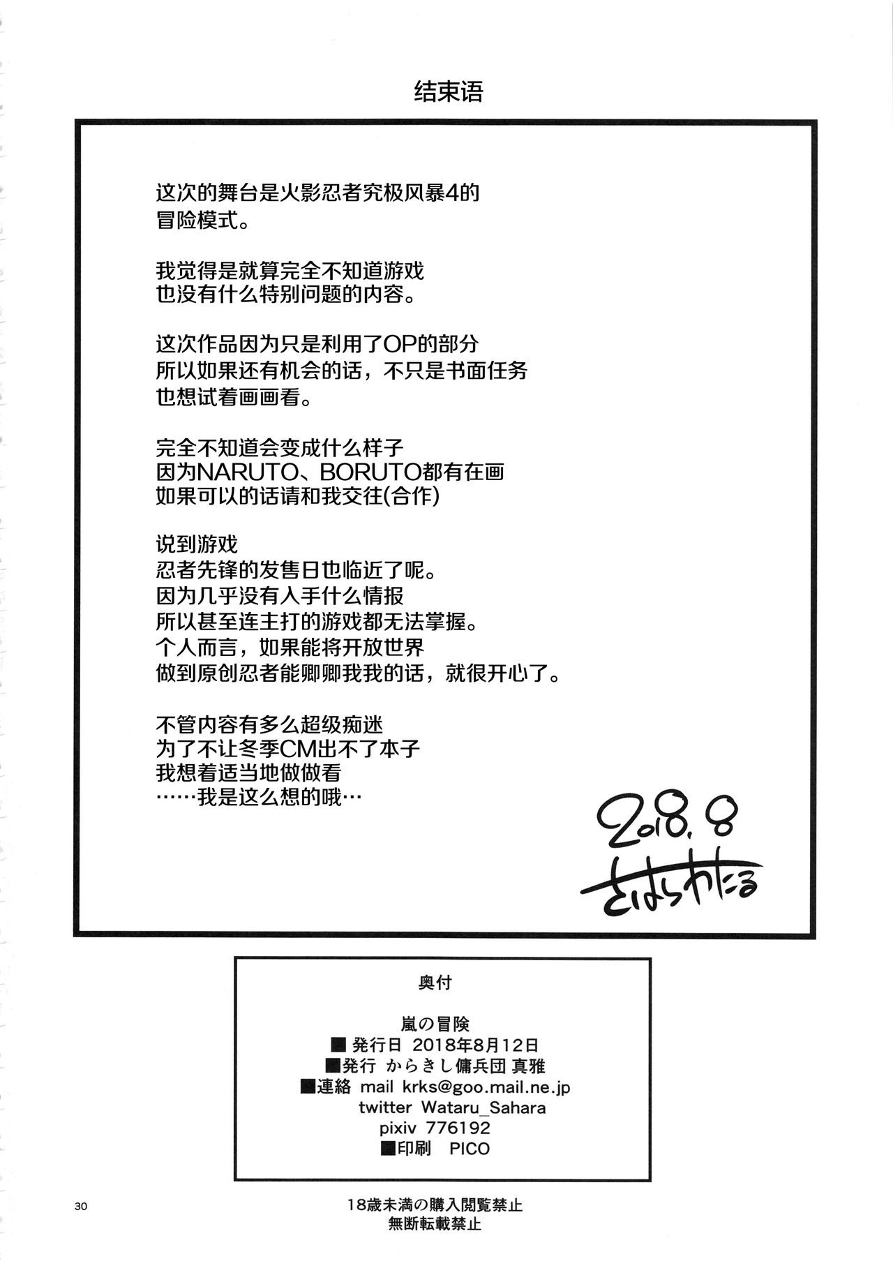 [日本漫画] (C94) [Karakishi Youhei-dan Shinga (Sahara Wataru)] Arashi no Bouken (Naruto) [Chinese]  单本,高潮潮吹,巨乳大奶,破处,内衣#[30P]-29