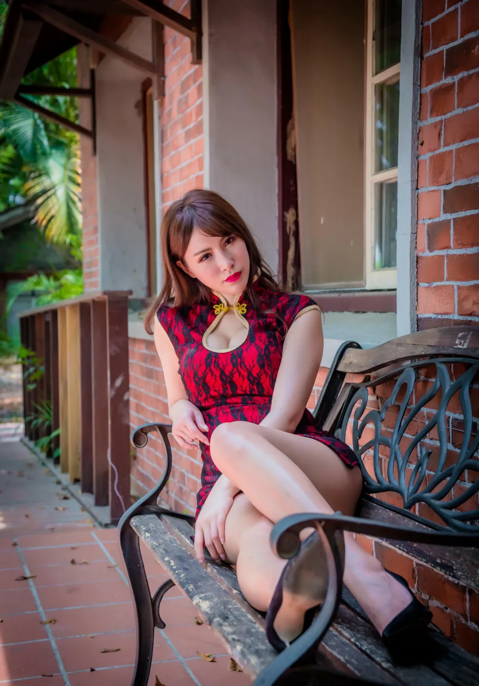 [Mzsock] NO.177 Wu Yuqi Red Flower Short Cheongsam High Heels Beautiful Legs street photography#[105P]-6
